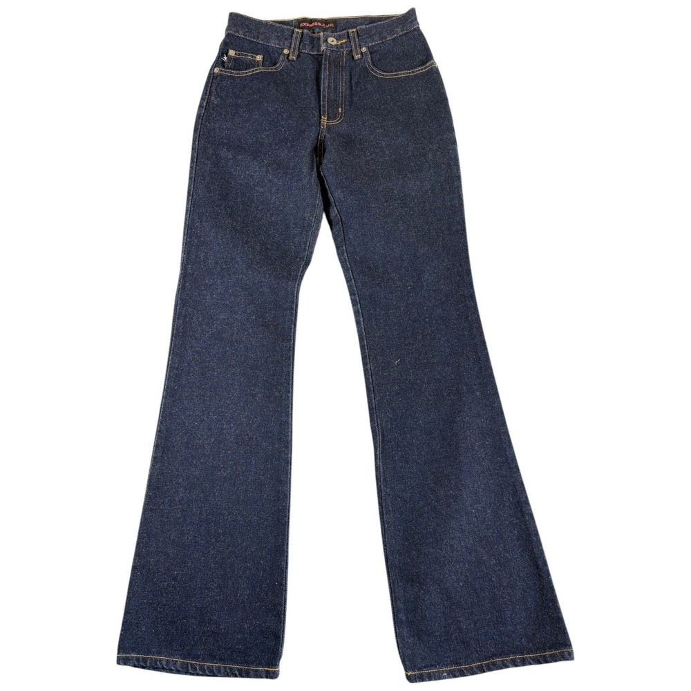 Express Jeans Flare Denim Women 1/2 L Dark Blue Vintage Y2K Heavyweight Bootcut